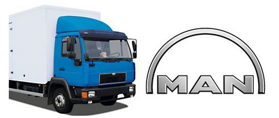 Логотип и грузовой автомобиль MAN